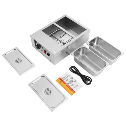 Chocolate Melting Pot, 2 Tanks Commercial Chocolate Tempering Machine 600W, Adjustable Temperature 77-185°F, 304 Stainless Steel Electric Chocolate Melter Cheese Warmer, Melting and Heating Pot