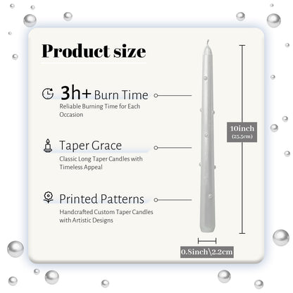 Taper Candles 10 Inch Print Candle Handmade Unscented Pearl Candle Long Candles 2 Pack Twisted Candlesticks for Wedding Home Decoration Gifts