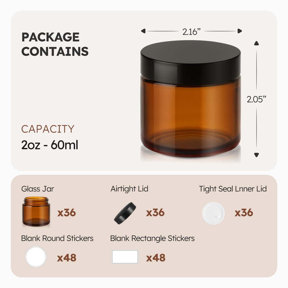 4 oz Glass Jars with Metal Lids, 24 Pack Amber Small Glass Jars with Black Lids Leakproof Round Airtight Empty Cosmetic Travel Containers with Inner Liners For Lotions Powders and Candle Making