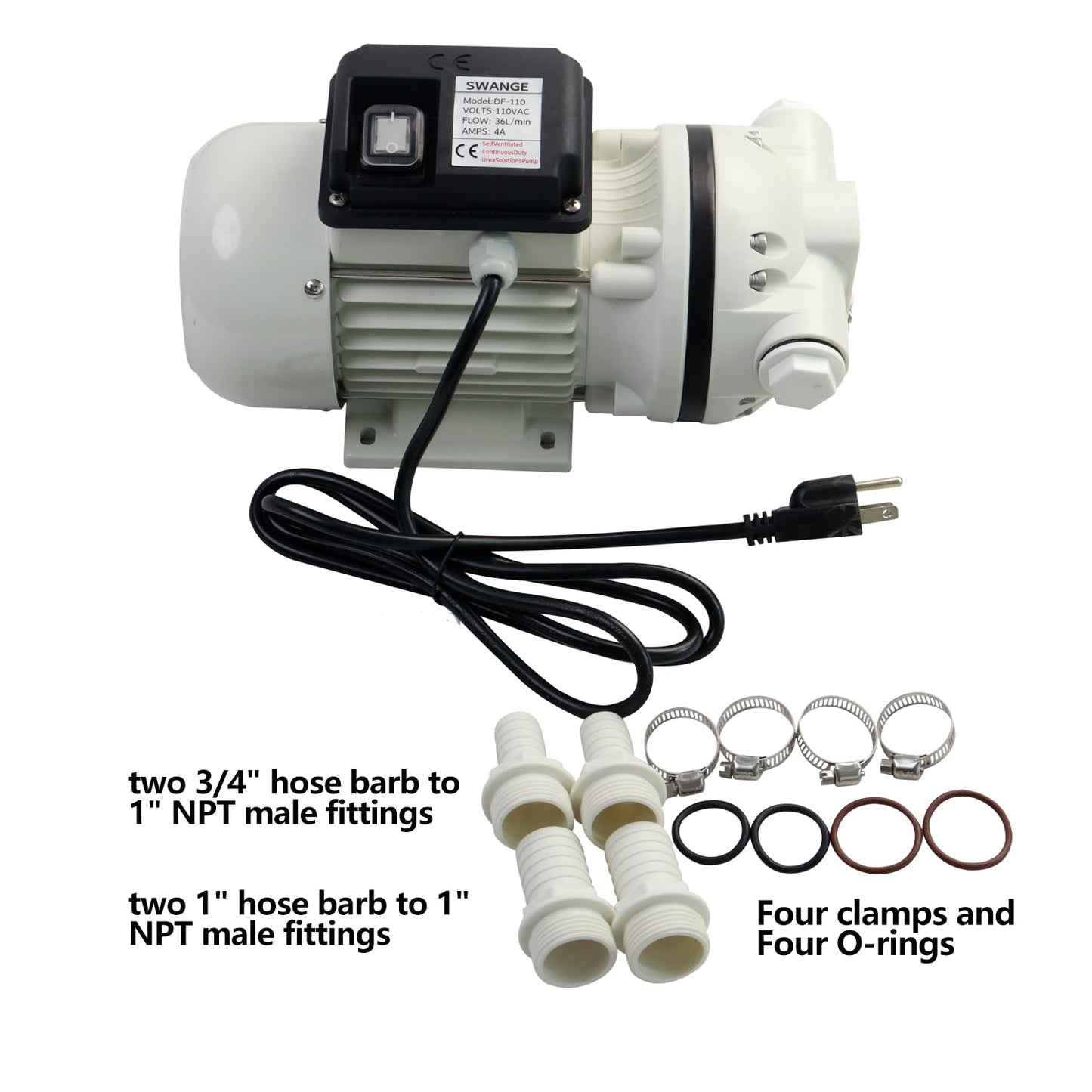 SWANGET AC 110V-120V DEF Transfer Pump for Diesel Exhaust Fluid (DEF) Drum Compatible American Plug, Diaphragm Irrigation Self priming Electric water pump 10.6 GPM 23PSI,14.3lb, Lift 11m,Power 350W