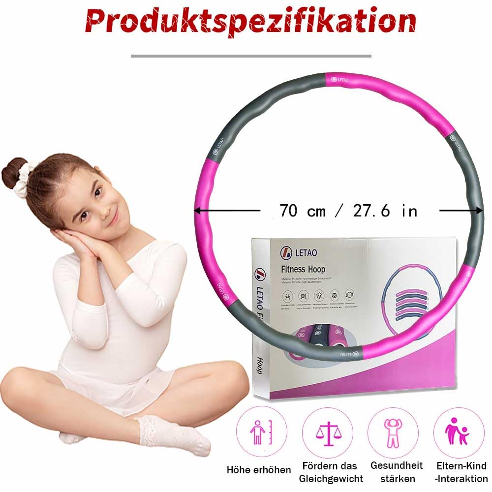 LETAO Fitness Hoop for Kids Ages 3-8 | Rose-Gray Fitness Hoop for Kids, can be dismantled, Including Electronic Instructions