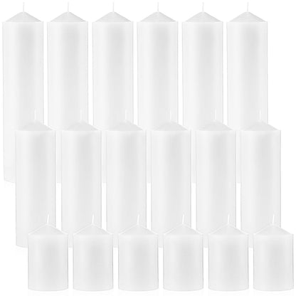 MTLEE 18 Pcs Set of 3 Pillar Candles Bulk 2 in x 3, 6, 8 Long Burning Clean Unscented Smokeless Pillar Candles for Wedding Emergency Lanterns Ceremony Party(Plain White)