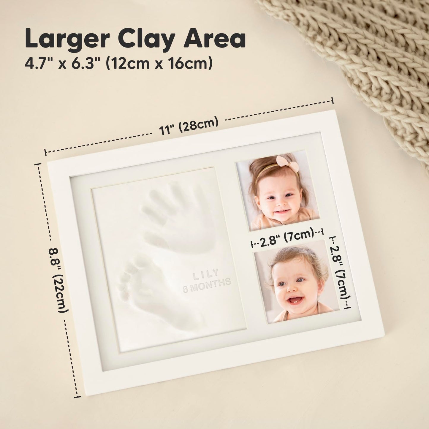 Baby Hand and Footprint Kit - Quick Dry Clay Baby Footprint Kit, Newborn Keepsake, Nursery Picture Frame for Boys, Girls, Personalized Gifts for Shower & Registry, New Mom Gift (Alpine White)