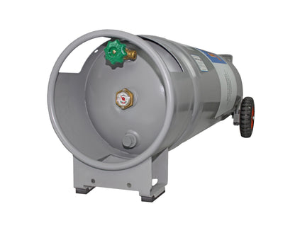 Flame King 100LB Empty Propane Tank with Wheels, Horizontal & Vertical LP Cylinder with Built-in Gauge for Fire Tables, Fire Pits, Patio Heaters, Barbeques, Lunch Trucks, Weed Torches & Truck Campers