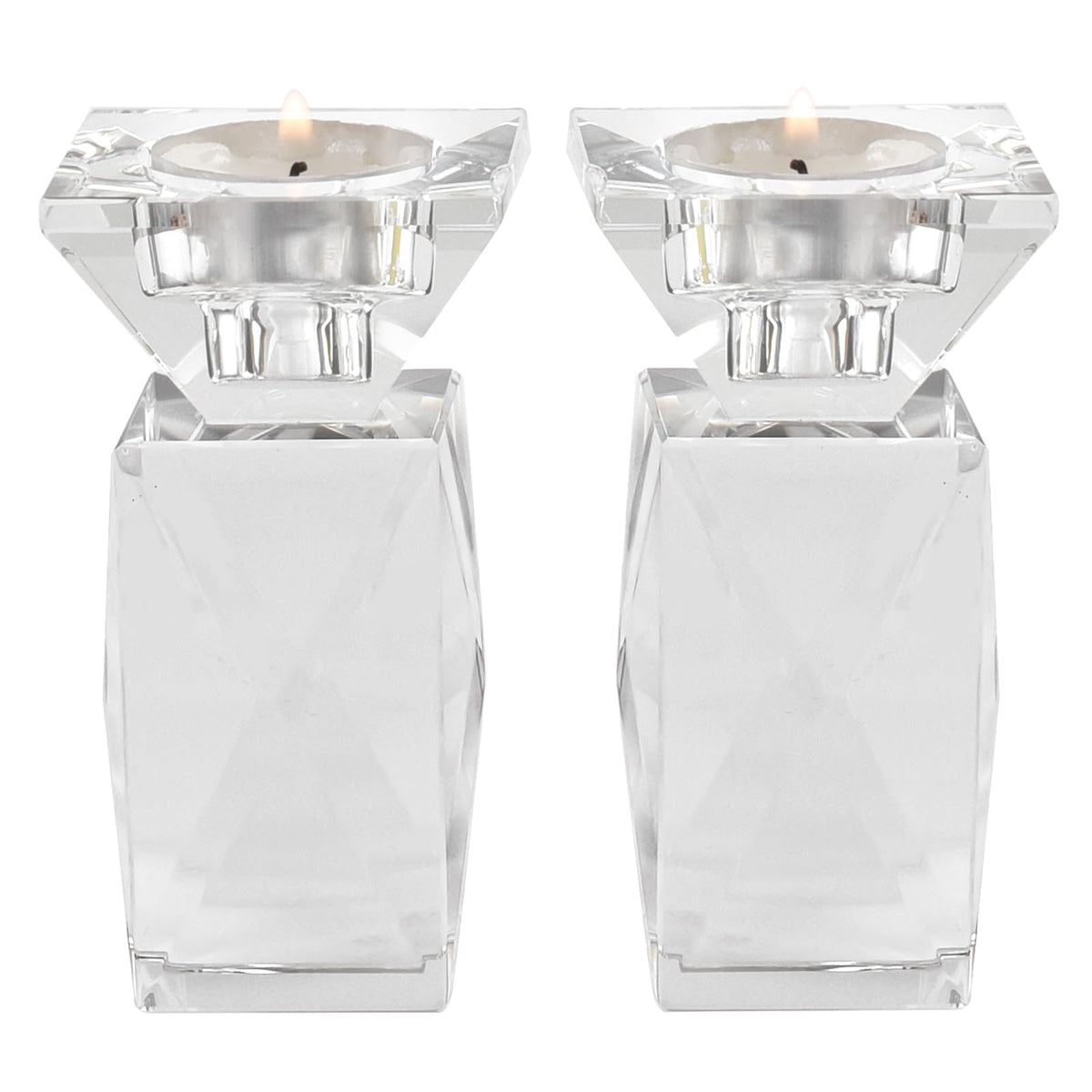 Crystal Candle Holders Set of 2, Clear Taper Candle Holder Decor, Table Centerpieces for Home Party and Wedding Decoration(4.5''Height)