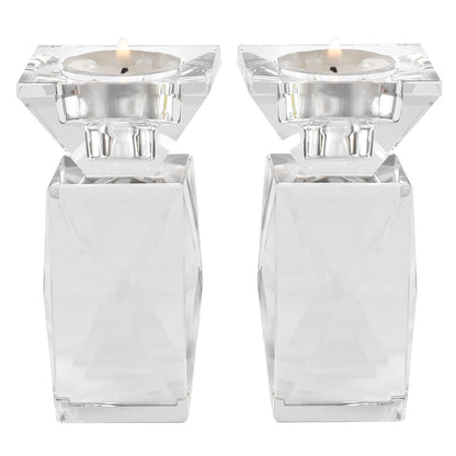 Crystal Candle Holders Set of 2, Clear Taper Candle Holder Decor, Table Centerpieces for Home Party and Wedding Decoration(4.5''Height)