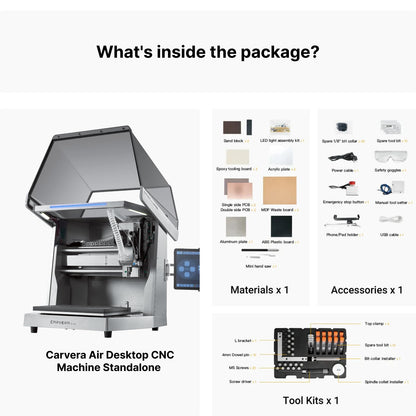 Carvera Air Desktop CNC Machine with Makera CAM, Enclosed Mini CNC Mill with Quick Tool Changer, Auto Probing, Closed-Loop Stepper Motor, High Precision 3 Axis for DIY Makers Workshops Metal Wood PCB