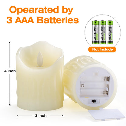 UNIVELA Flameless Candles, 3 X 4'' Flameless Candles with Remote, 2 Set Battery Operated Candle, Real Wax Dripping LED Candles with Timer, Flickering Feature, Electric Fake Candle for Christmas Decor