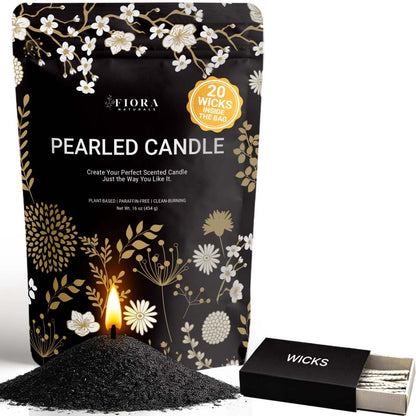 Fiora Naturals Pearled Candle Sand with Wicks – 1 Lb Sand Wax Beads & 20 Cotton Wicks – DIY Refillable Candle Making Kit, Long-Lasting, Smoke-Free, Clean Burning Snow Candles