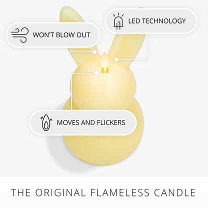 Luminara Easter Bunny Candle- Lemon Chiffon 4.5" x 4.5" x 8.5"- Flameless Real-Flame Holiday-Inspired Decor- AA Batteries- Flickering LED Flame