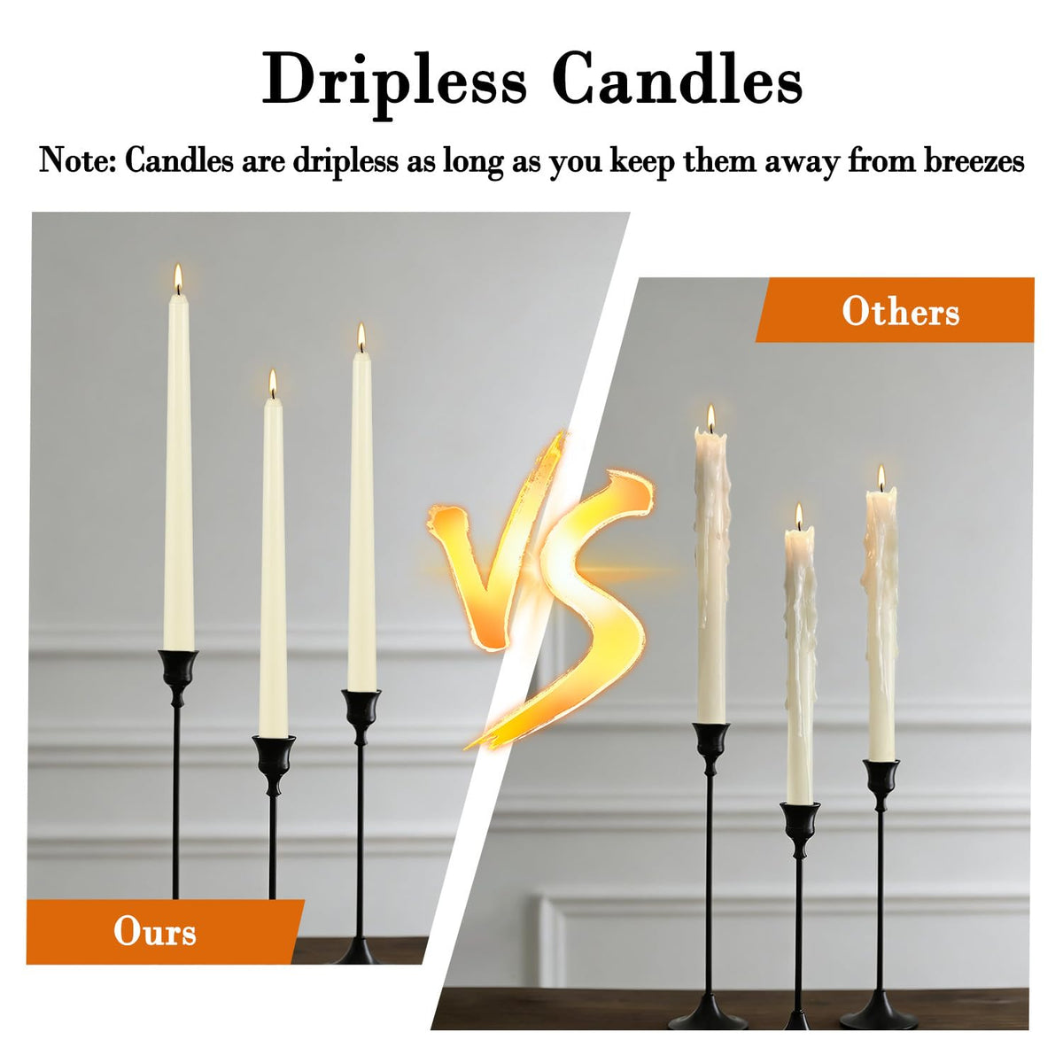 Ivory Taper Candle,24PACK Unscented 10 Inch Taper Candles-Dripless and Smokeless-8 Hours Long Burning Dinner Candle, Ideal for Halloween Taper Candles, Weddings, Dinner,Parties