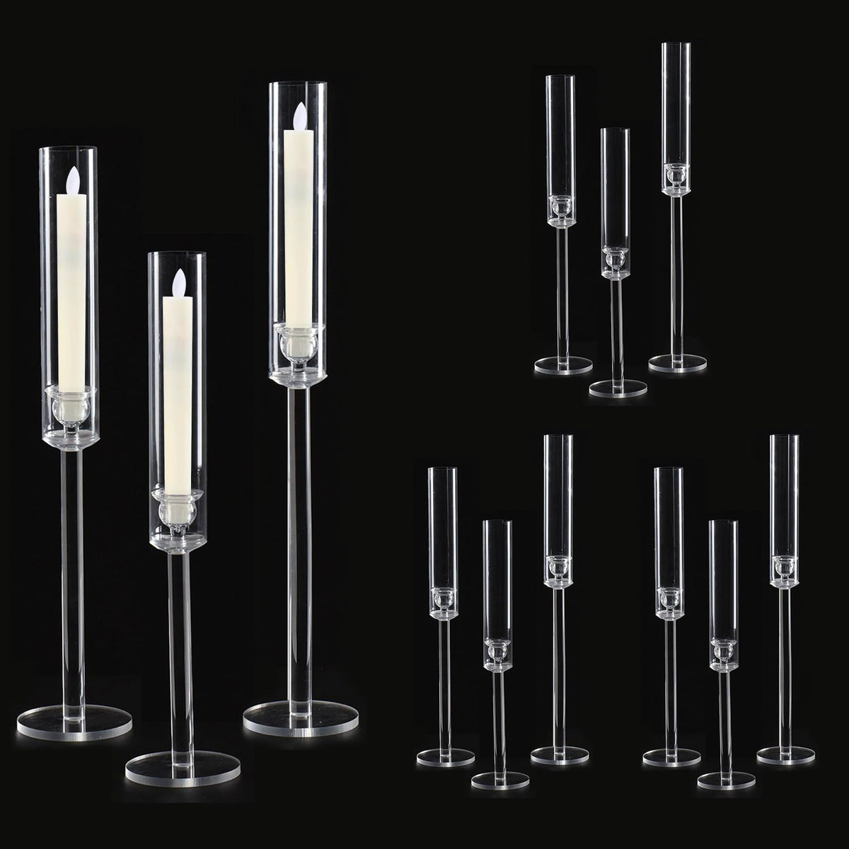 Vincidern 12pcs Clear Taper Candle Holder Centerpieces for Tables, Acrylic Candlestick Holder for Table, Long Candle Stick Candle Stand for Wedding Party Holiday, Event Decor