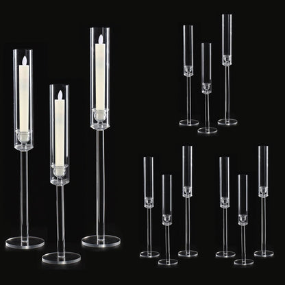 Vincidern 12pcs Clear Taper Candle Holder Centerpieces for Tables, Acrylic Candlestick Holder for Table, Long Candle Stick Candle Stand for Wedding Party Holiday, Event Decor