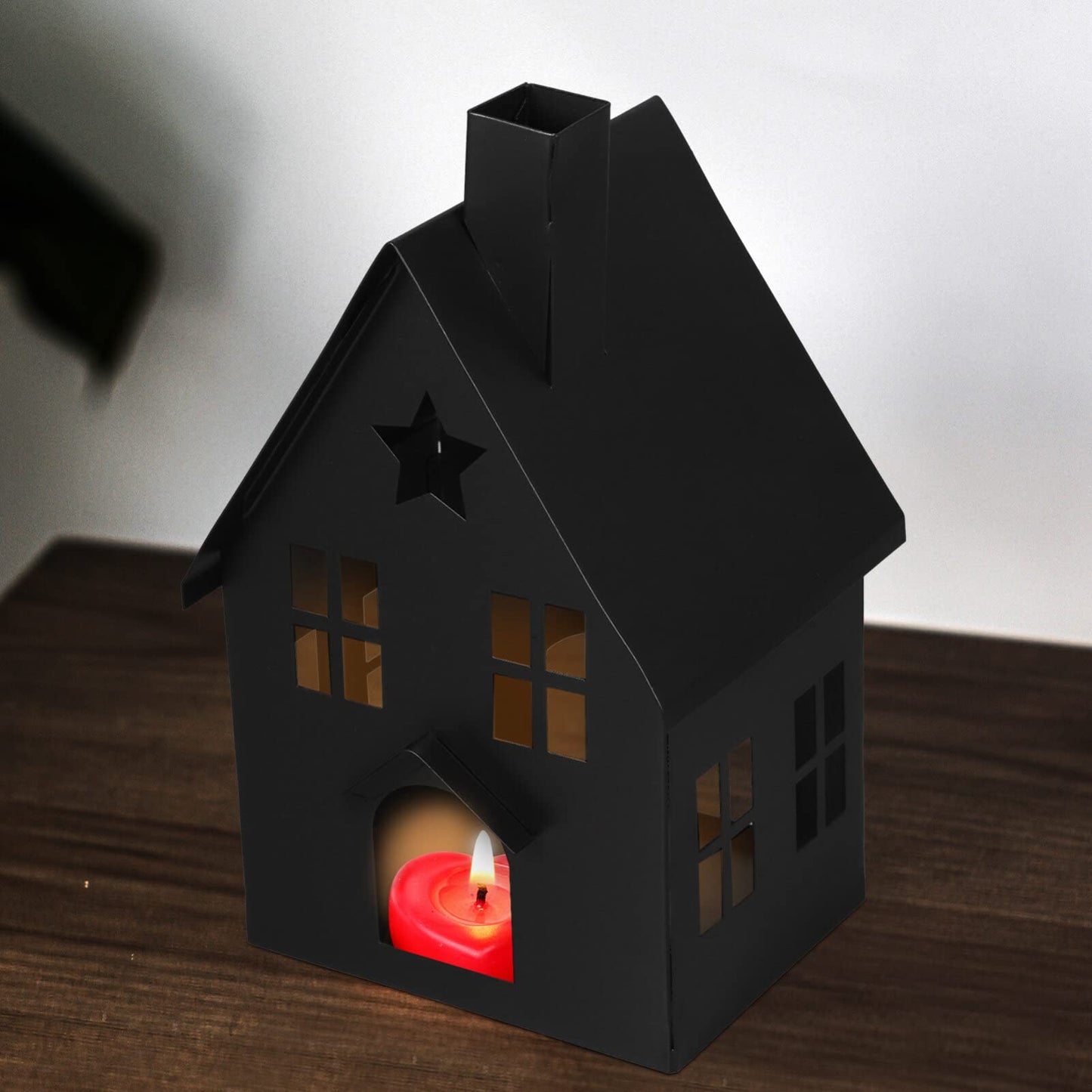 House Tea Light Holder Gothic Decor House Shape Candle Holder Rustic Candlestick Tea Light Stand Votive Candle Lantern for Home Farmhouse Dining Table Black Pillar Candle Holder