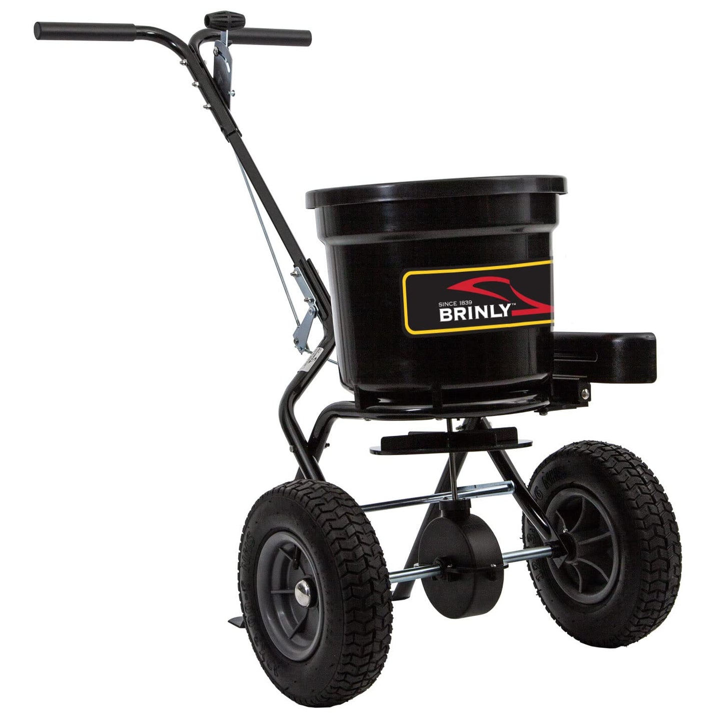 Brinly P20-500BHDF-A Push Spreader with Side Deflector Kit and Hopper Grate, 50 lb. Capacity - Flat Black
