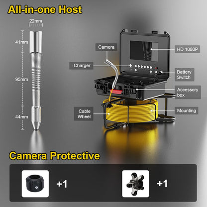 SYOWNFS Sewer Camera with 512Hz Sonde Self-Leveling, Pipe Inspection Camera with DVR Recorder, Endoscope with 12pcs LED Lights for Plumbing, 100ft/30m (16GB SD Card Included)