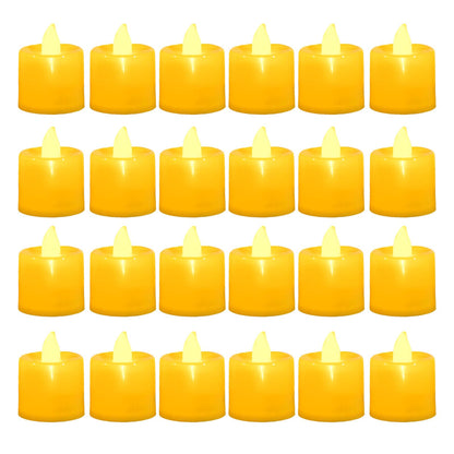LANKER 24 Pack Flameless Led Tea Lights Candles, Flickering Warm Yellow Battery Operated Electronic Fake Candles, Decorations for Halloween and Festival Celebration (Yellow - 24Pack)