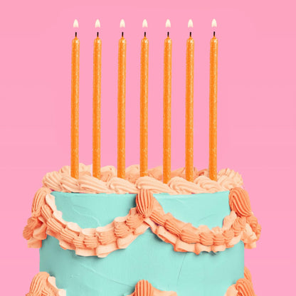 xo, Fetti Orange Glitter Birthday Candles - 10 Pack | Showgirl Birthday, Summer, Kids Party, Pool Party, Halloween