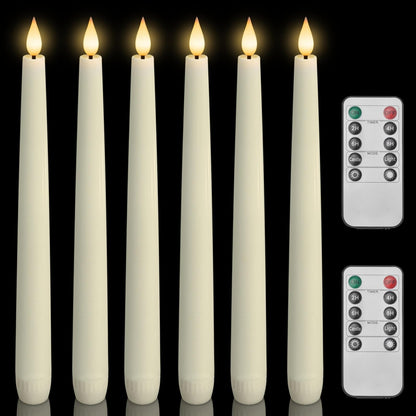Homemory 6 Pcs Waxy Flameless Taper Candles with Remote, Flickering Battery Operated Candlesticks, Led Fake Candles Tall Candle for Home, Wedding, Party, Ivory, 9.6 inches