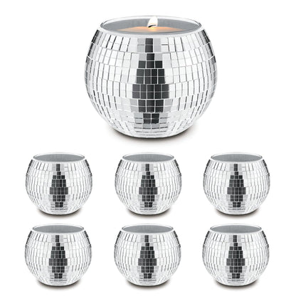 Quaocens 6 PCS Disco Ball Silver Votive Candle Holders,Glass Mirror Candle Holder Disco Ball Candle Holder Discos Balls Candle Vase Can Be Used for Wedding,Dining Table,Party Discos Decoration