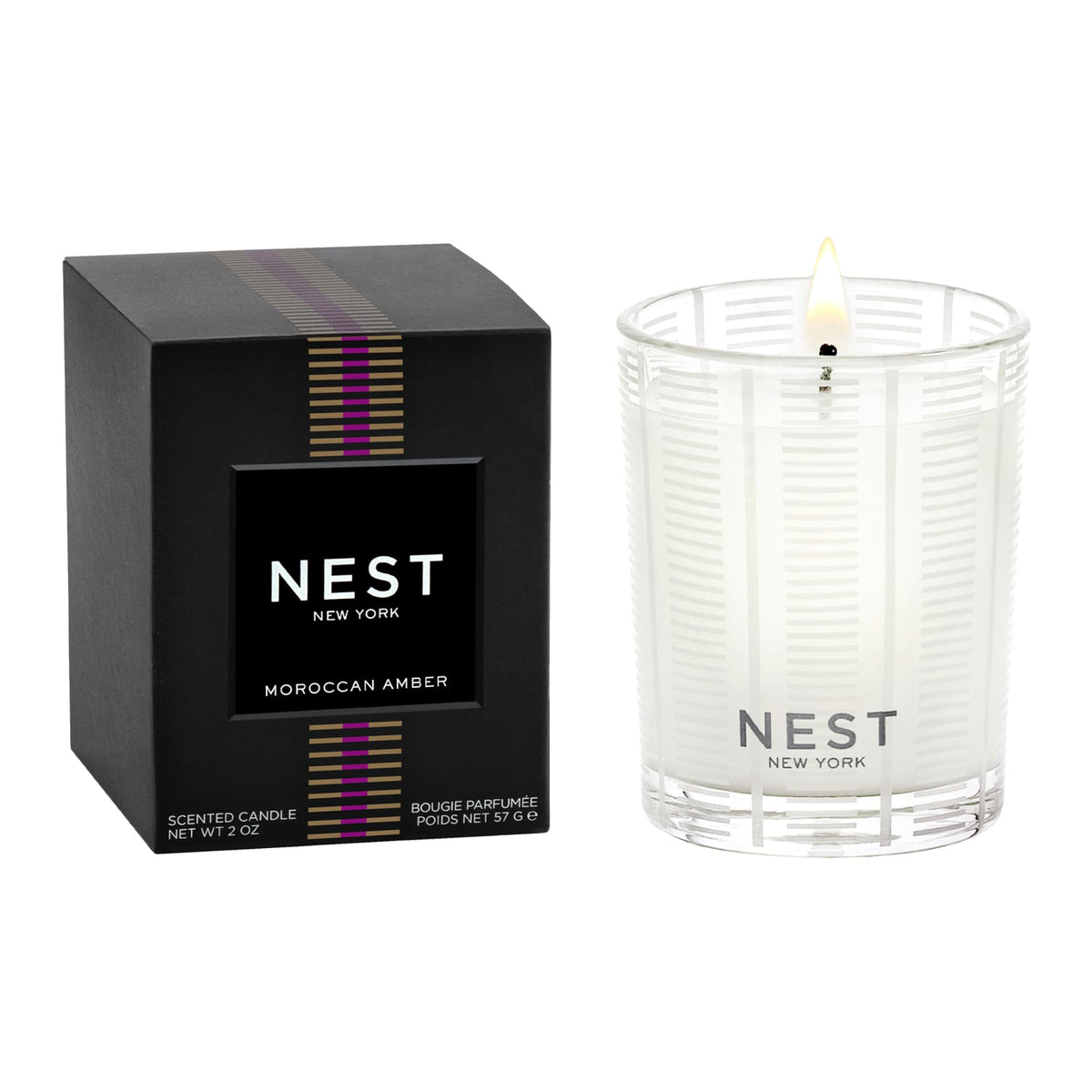 NEST New York Scented Votive Candle, Moroccan Amber - 2 oz - Up to 28-Hour Burn Time - Reusable Glass Vessel