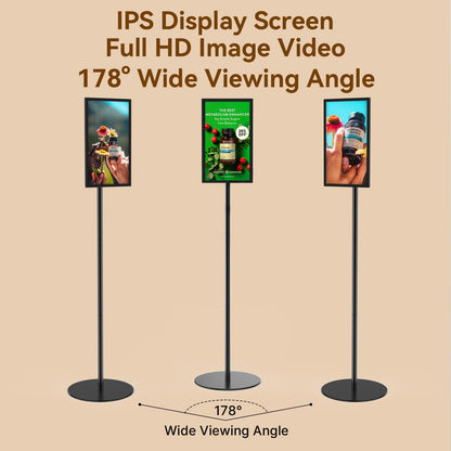 QIXZOCV 15.6" Digital Signage, Capacitive Touchscreen Advertising Display, Adjustable Stand, Android OS Interactive Kiosk, Wireless Screen Mirroring, 4+64GB, Multiple interfaces Available