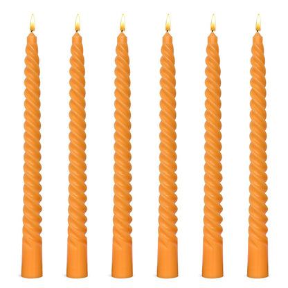 6 Pack 10 Inch Orange Spiral Taper Candles for Halloween and Fall Harvest, Unscented Dripless Twisted Candlesticks for Dinner Party Thanksgiving Sport Event and Citrus-Themed Decoration