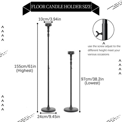 Floor Candle Holder Centerpieces for Tables,3Pcs Black Candle Holder for Pillar Candles Matte Metal Candlestick Set for Wedding Party Home Candles Holder for Ceremony Mantel Decor (Adjustable Height