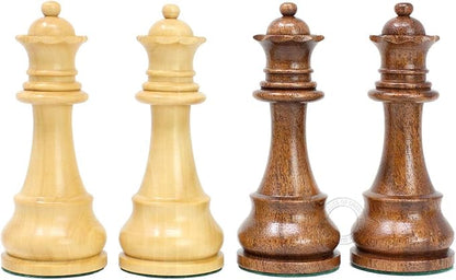 House of Chess - Tournament Chess Set Pieces - Unique Staunton Golden Acacia Wood/Boxwood - King Height: 3.75 (95 mm) - 2 Extra Queens - Weighted