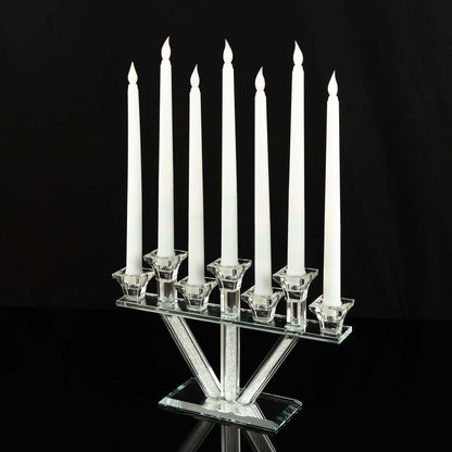 Efavormart 12" Crystal Glass Candelabra with Crystal Filler, 7-Branch Taper Candle Stick Holder Stand with Mirror Rectangular Base