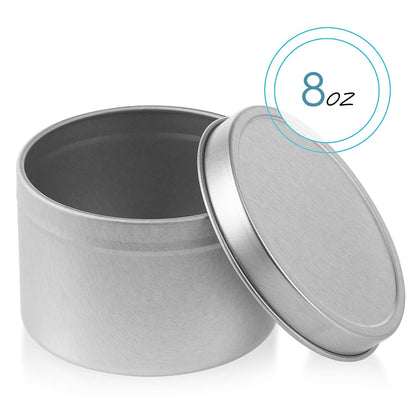 Hearth & Harbor Tin Candle Jars for Making Candles - DIY Candle Containers with Lids - Metal Candle Jars - Bulk Tins Storage for Candle (Stainless Steel, 8)