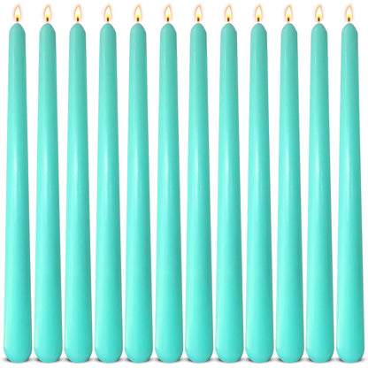12-Pack Mint Green Unscented Taper Candles, 10 Inch Dripless Smokeless Candlesticks, Long-Lasting Burn Time of 7-8 Hours, Perfect for Home Decor, Spring