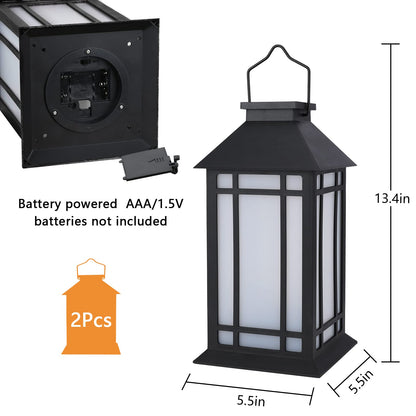 Bdor 13-Inch IP65 Waterproof Battery-Powered Outdoor Lantern with Led Flameless Candle and 6-Hour Timer - Decorative Lantern for Patio & Garden(2 Pack)