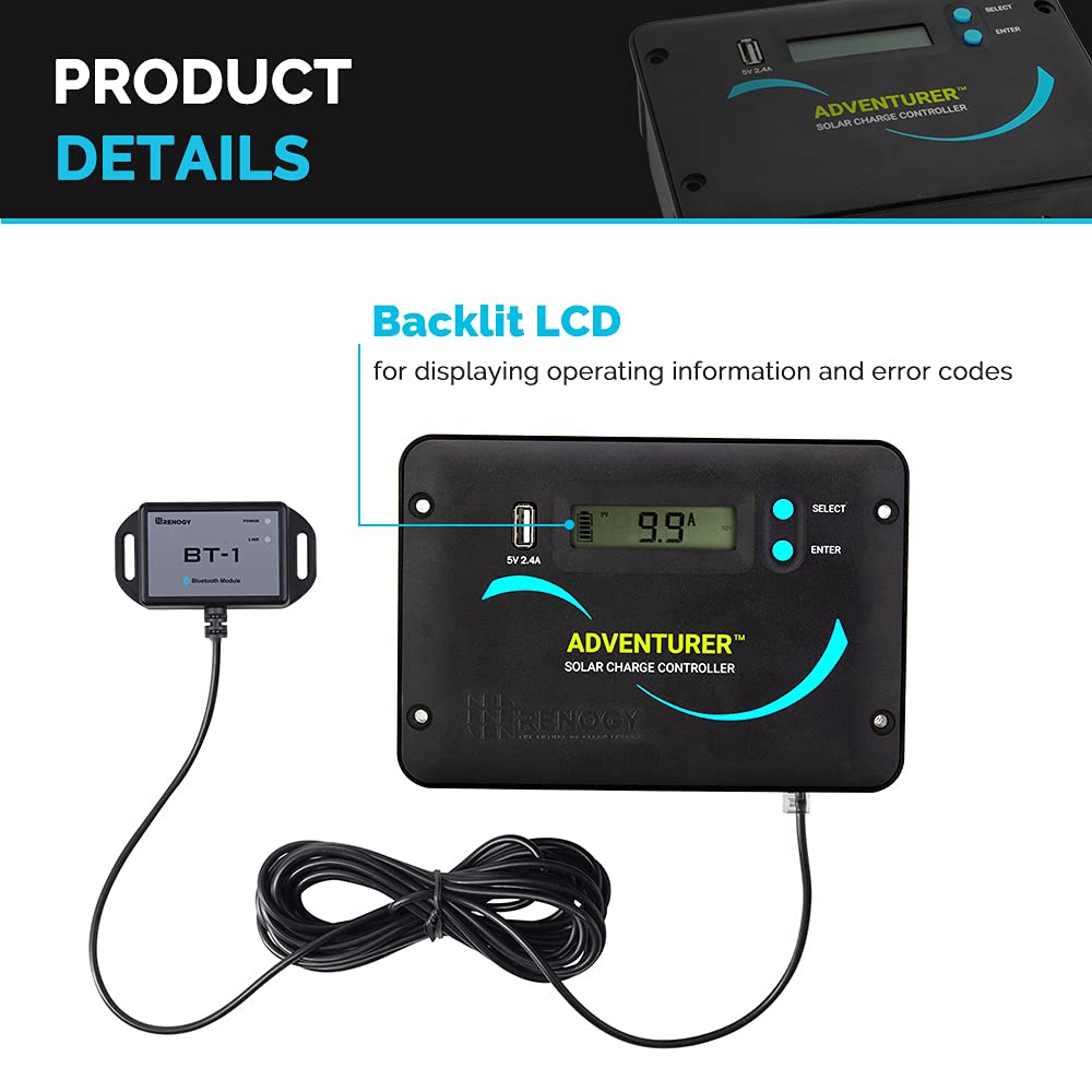 Renogy 400 Watts 12 Volts Monocrystalline Solar RV Kit Off-Grid Kit with Adventurer 30A PWM LCD Charge Controller+ Mounting Brackets+ Male and Female Connectors+Solar Cables+Cable Entry housing
