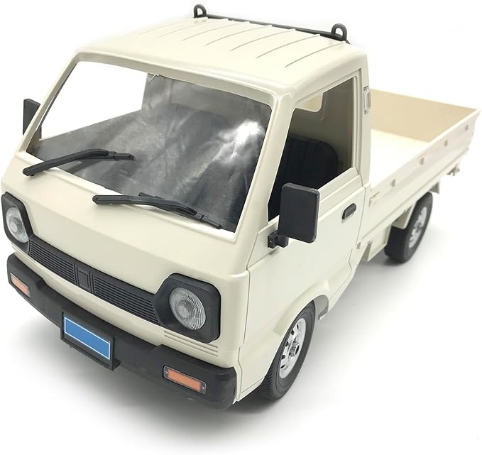 WPL D12 RC Kei Truck 1:10 Scale Remote Control Drift Car 2.4GHz All Terrain Off Road Pickup Truck Crawler with Brushed Motor LED Headlights 2 Batteries RTR for Adults (White)