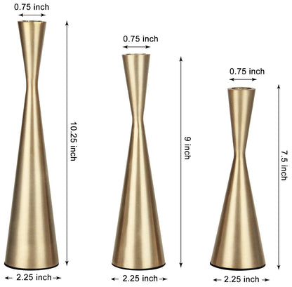 Vixdonos Brass Gold Taper Candlestick Holders Metal Candle Holders Set of 3 Table Mantel Decorative Candle Stand for Wedding, Dinning, Party,Home Decor (Gold)