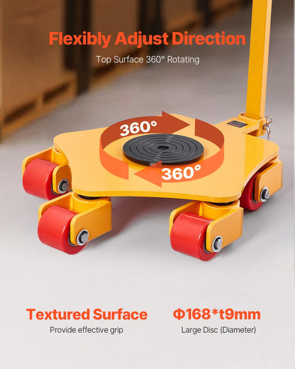 VEVOR Machine Skate, 8800 lbs Machinery Moving Skate, Machinery Mover Skate with 360° Rotation Cap and PU Swivel Rollers, Heavy Duty Industrial Machinery Mover with Handle for Warehouse, Workshop