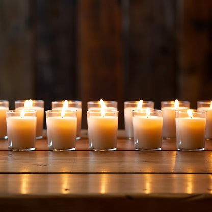 24 Pack Unscented Votives Candles in Glass- Ideal Gift for Wishing,Hydrotherapy, Wedding, Birthday, Holiday, Party,Votive Candles Bulk, Transparent Glass Filled, Wishing Candles