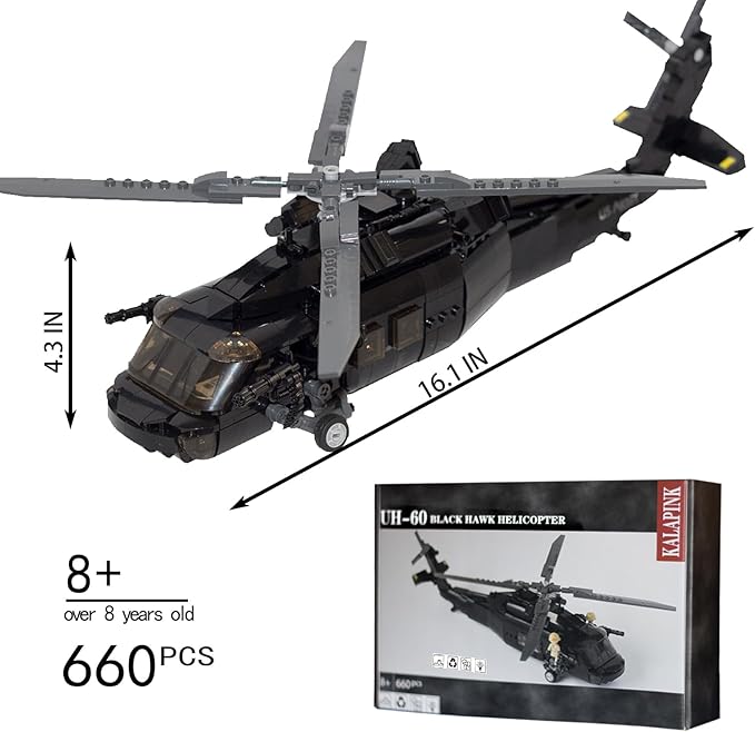 UH60 Black Hawk Helicopter Model Military Plane Building Blocks Set (660 Pieces) for Army Airplane Lovers Kids (8+Years) and Adults