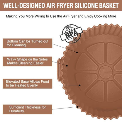 Air Fryer Silicone Liners for Ninja Air Fryer AF101 4 QT AF150 AF161 5.5 QT MAX XL, for COSORI/Gourmia/PowerXL/InstantPot/Philips 4QT and Most 3 to 5 QT Airfryers, Better than Parchment Paper Liners