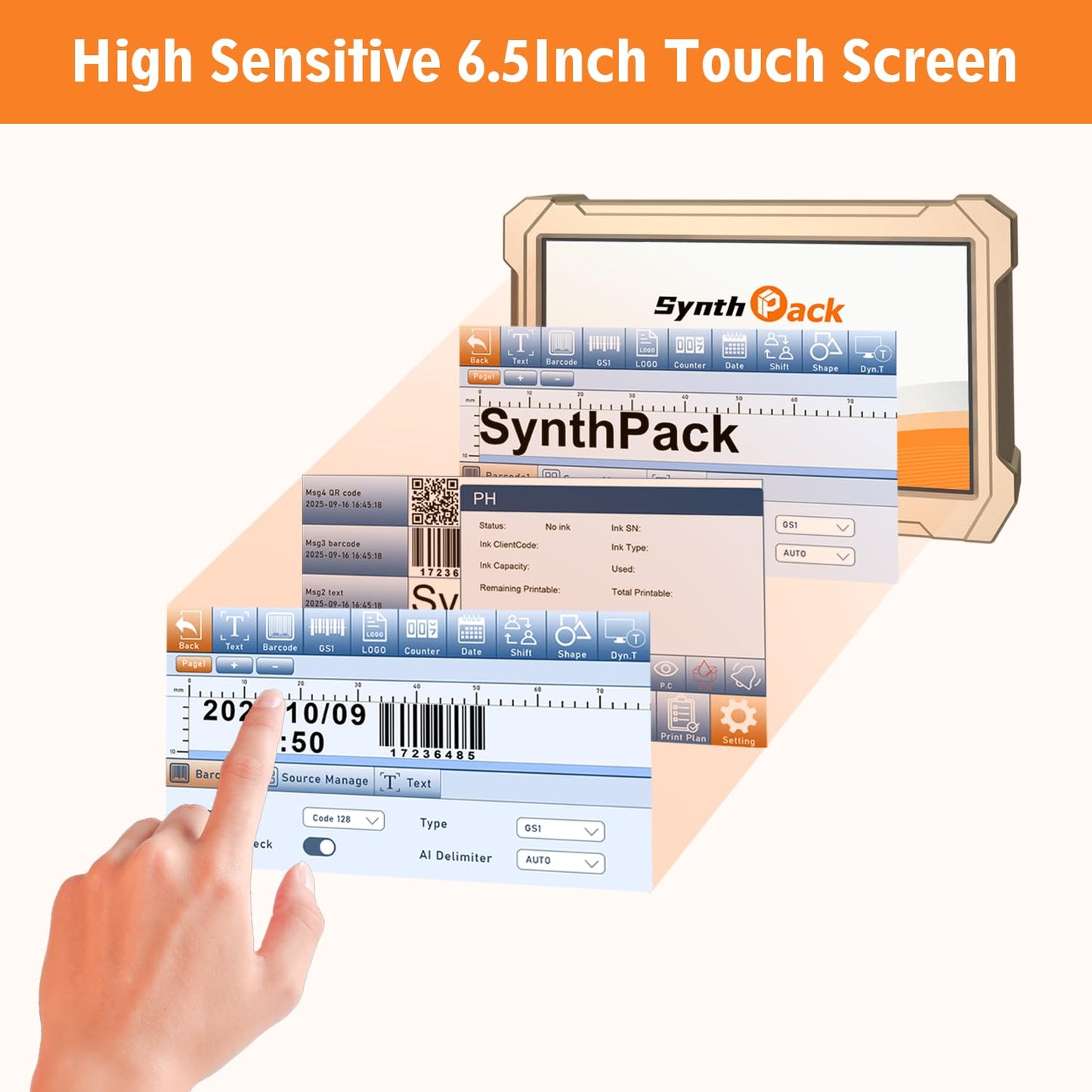 Automatic Inkjet Coding Machine for Production Line, 1200DPI 0.5inch Industrial Online Inkjet Printer with 42ml Quick-Drying Ink Cartridge for Date/Batch Number/QR Code/Barcode/Logo(1 Nozzle,SL1)