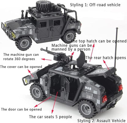 Military Vehicles Building Blocks Sets Compatible with Lego Military Off-Road Vehicle Set Army Model Kit STEM Toys for Boys Kids and Teens Ages 8-14(Black)