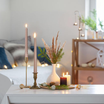 6 Pack Light-Mocha Taper Candles and 6 Pack Spiral Candles Set – 10 Inch Elegant Dripless Candlesticks for Weddings Dinners, Parties and Home Décor
