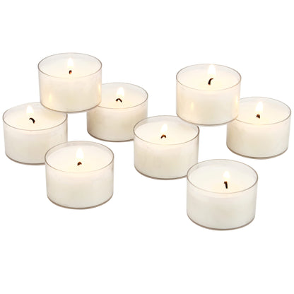Stonebriar Bulk 48 Pack Unscented Smokeless Long Clear Cup Tea Light Candles with 8 Hour Extended Bu & 80 Hour Long Burning Unscented Pillar Candles, 3x3, White, Pack of 6