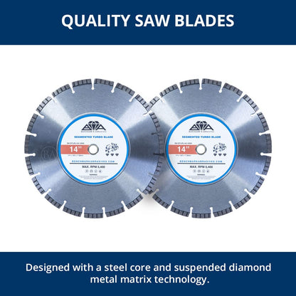 Benchmark Abrasives 14 Inch Segmented Turbo Diamond Blade for Angle Grinder Cutting Wheel with Steel Core for Cutting Brick Ceramic Tile Granite Marble - 14” Circular Saw Concrete - 5 Pack