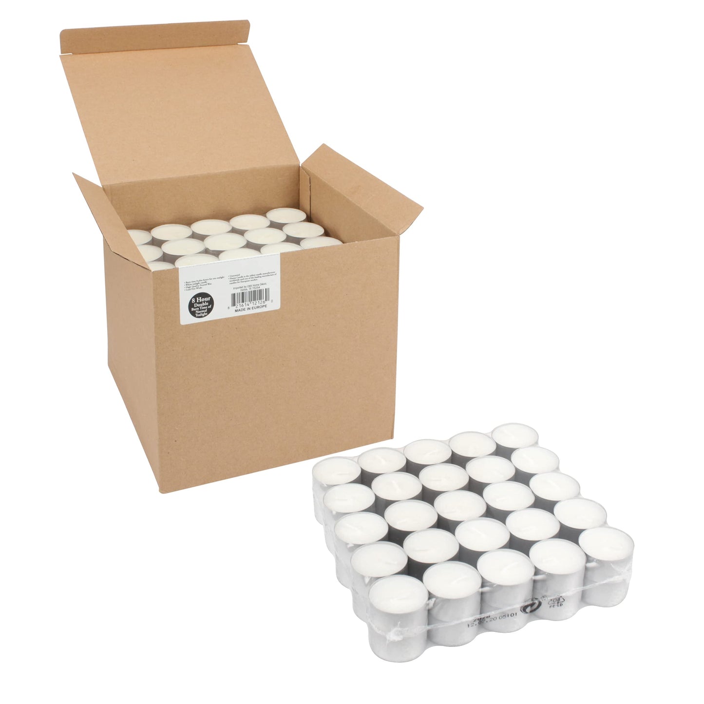 Stonebriar 200 Pack Unscented 8 Hour Extended Burn Time Tea Light Candles (Pack of 4, 800 Count Total)