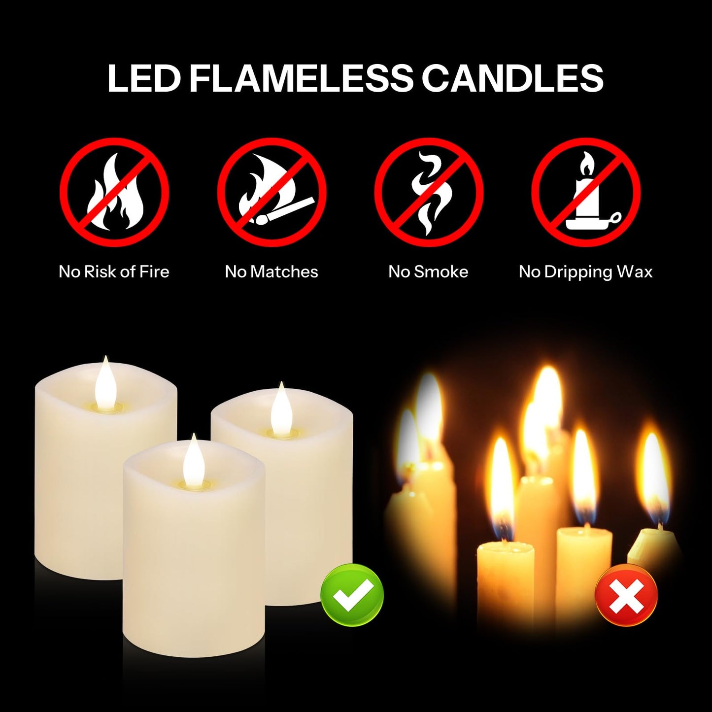 milysoek 3x4 Flickering Flameless Candles Set of 3,Real Wax Pillar LED Candles,with Timer,4 inch Flameless Candles with Remote,for Party Wedding Holiday Home Decor,Ivory