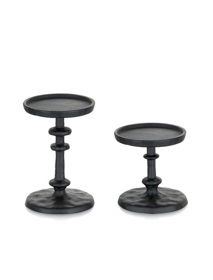 NUPTIO Pillar Candle Holder Black: Solid Cast Iron Candle Stand for 3 Inch Pillars - Handcrafted Hammered Candleholder for Thanksgiving Christmas Fireplace Mantle Decor