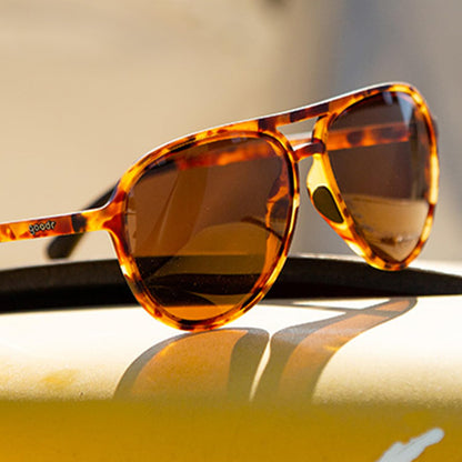 goodr Amelia Earhart Ghosted Me Polarized Aviator Sunglasses for Men & Women, Large Sized (Mach G), Brown Translucent Frames with Brown Non-Reflective Lenses, UV400 Protection, No Slip, No Bounce