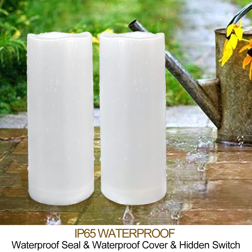 HOME MOST Pack of 2 White LED Candles Outdoor 3x8 - Unscented IP65 Waterproof Battery Powered Flameless Pillar With Remote and Timer - Flickering